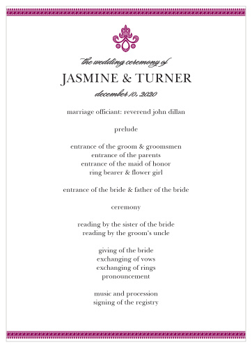 Organize your ceremony with the luxury of the Moroccan Frame Wedding Programs