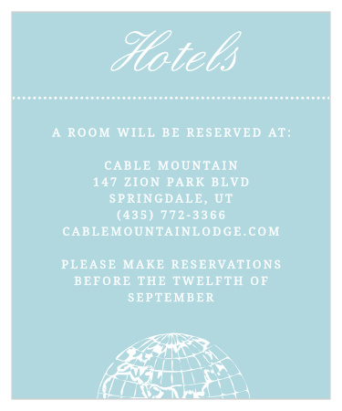 Customize the Bon Voyage Accommodation Cards for your jet set wedding.