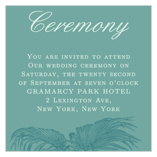 Be sure to include the Palms of Paradise Ceremony Cards as part of your wedding stationery.