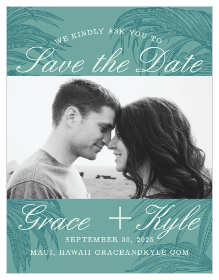 Prepare guests for your tropical destination wedding with the Palms of Paradise Save-the-Date Magnets. 