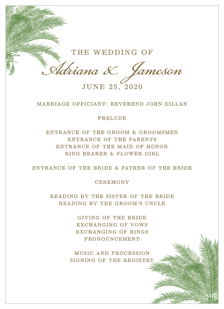 Caribbean Palm Wedding Programs