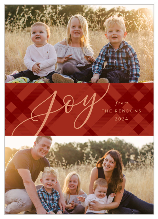 This card will be sure to insight Joy into everyone who receives it! It features 2 photos set with a beautiful plaid look.