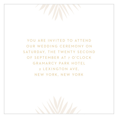 The Palm Beach Foil  Ceremony Cards’ sophisticated design featuring palm fronds is entirely customizable.