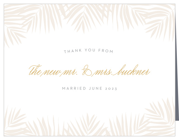 Delicate palm fronds frame the top and bottom of the Palm Beach Foil Thank You Cards.