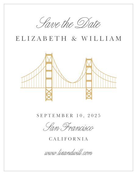 Announce your California wedding with the Golden Gate Foil Wedding Save-the-Date Magnets.