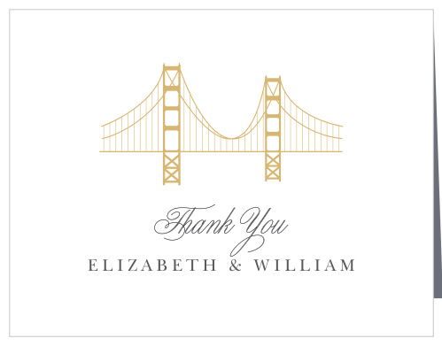 Thank the friends and family who attended your California Wedding with the Golden Gate Foil Thank You Cards.