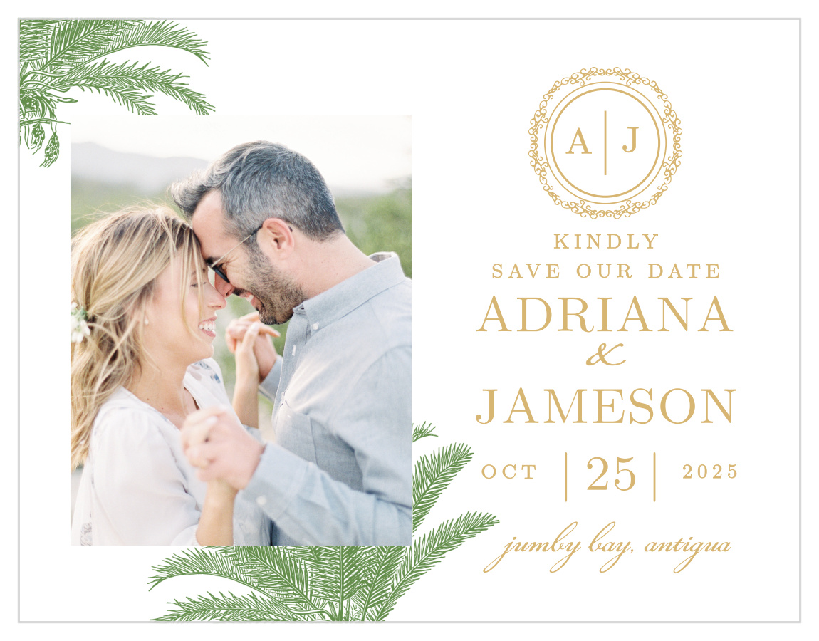 Caribbean Palm Foil Save the Date Cards