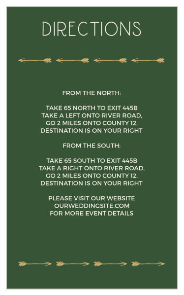 A border of trendy arrows decorates the Summer Camp Weekend Foil Direction Cards.