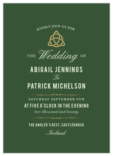 A woven knot and gorgeously ornate accents give the Celtic Dream Foil Wedding Invitations a timeless appeal.