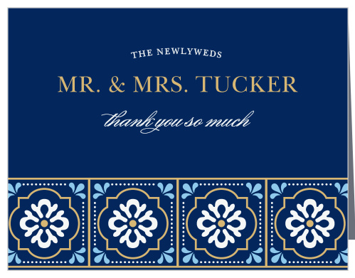 Finish your wedding stationery with the vibrant colors and stylized florals of the Spanish Tile Foil Thank You Cards.