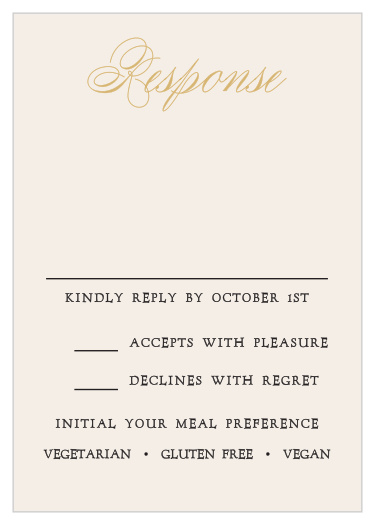 Customize the Lady Luck Foil Response Cards with colors, including our real gold or silver foil, to coordinate with your casino-themed wedding. 