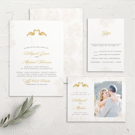 Tropical Flamingo Foil Wedding Invitations