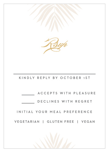 Carefree palm fronds make the Tropical Flamingo Foil Response Cards a fun, summery way to collect RSVPs.