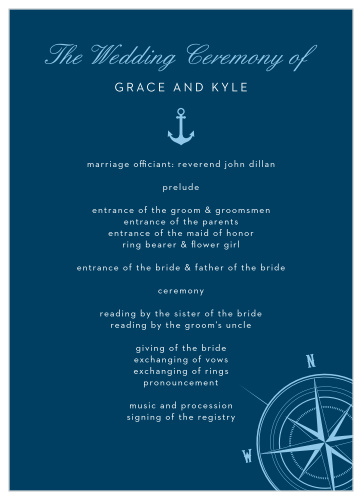 Organizing your ceremony is as easy as a sea breeze with the Nautical Compass Wedding Programs.