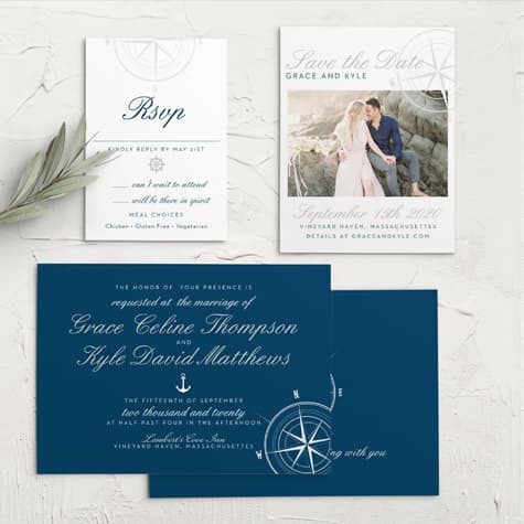 Nautical Compass Foil Wedding Invitations