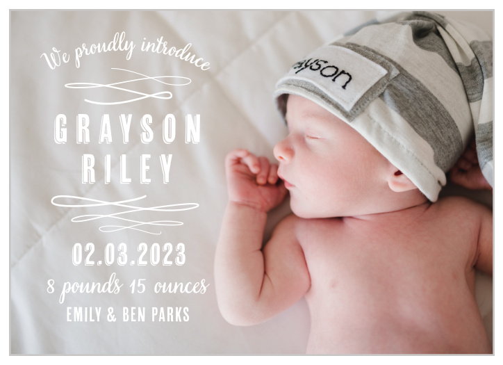 Share your little one’s photo and birth details with the Baby Urbanite Birth Announcements from the Love Vs Design Collection at Basic Invite.