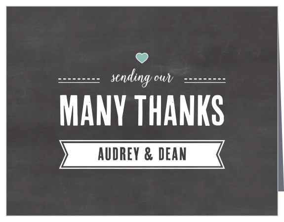 Send your gratitude with a card to match your invites with the Chalkboard Writing Thank You Cards.