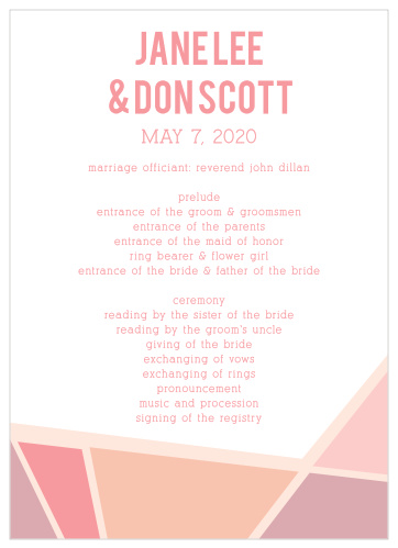 This wedding program is the perfect finishing touch for your special day. Impress your friends and family with this chic program. It's a perfect compliment to the rest of the Geometric Frame suite.