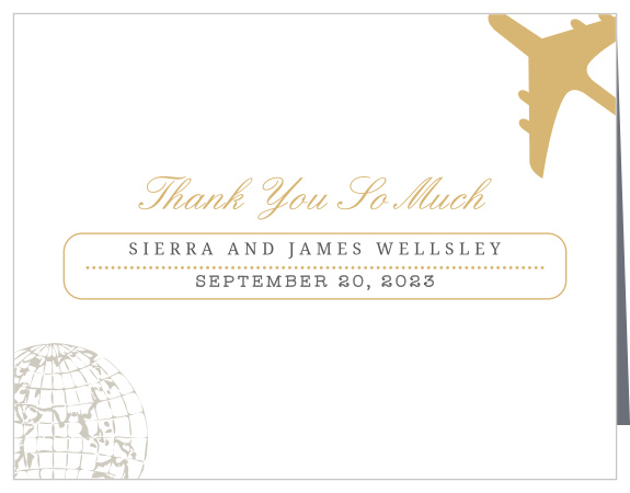 Finish your truly custom wedding stationery with the Bon Voyage Foil Thank You Cards.