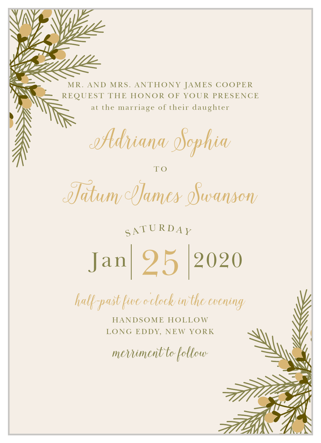Pine Berries Foil Wedding Invitations