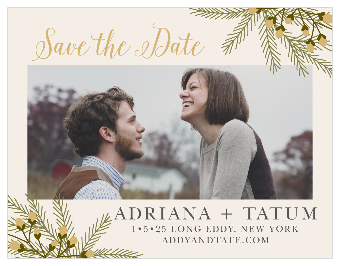 Pine Berries Foil Save the Date Cards