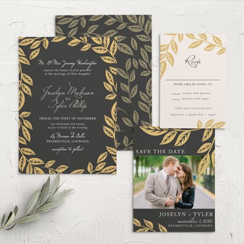 Lovely Laurel Foil Wedding Invitations