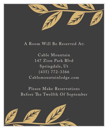 Personalize the Lovely Laurel Foils Accommodation Cards online with our extensive collection of hand-picked fonts, real gold or silver foil, and our palette of over 160 custom colors.