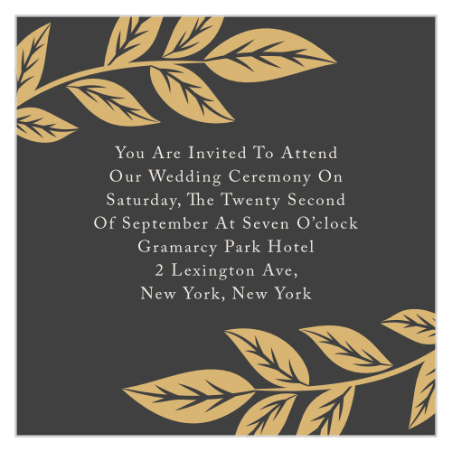 The Lovely Laurel Foil Ceremony Cards boast an ethereal style.