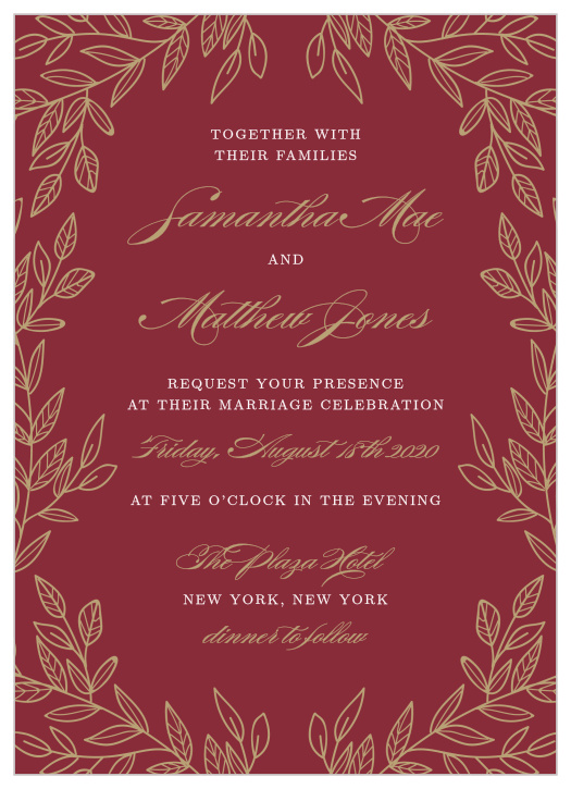 Enchanting leaves encircle your text on the Romantic Vines Wedding Invitations from the Love Vs Design Collection at Basic Invite.