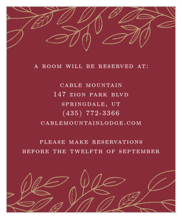 Enchanting Leaves trail along the top and the bottom of the Romantic Vines Accommodation Cards from the Love Vs Design Collection at Basic Invite.