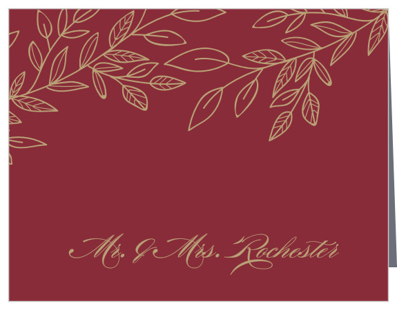 Enchanting leaves trail along the top of the Romantic Vines Thank You Cards from the Love Vs Design Collection at Basic Invite.