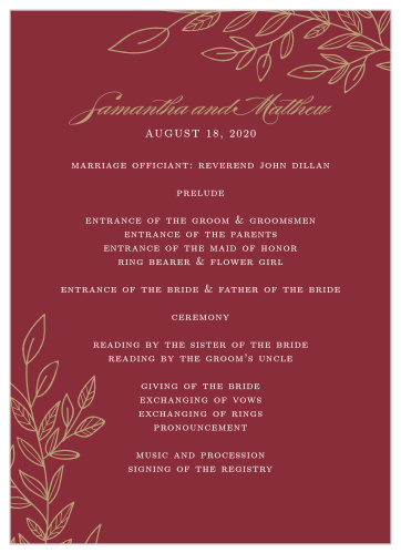 Organize your wedding ceremony with the Romantic Vines Wedding Programs.