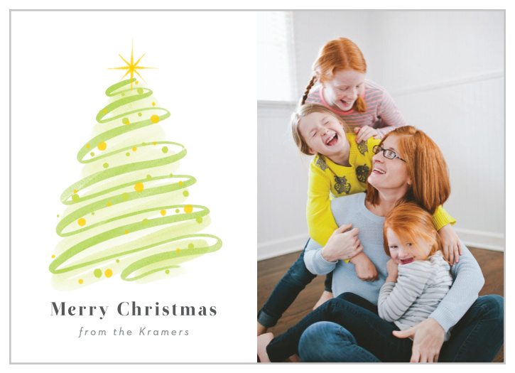 This is not your traditional tree, but something more! The Swirl Tree holiday card features a watercolor tree and a photo to share.