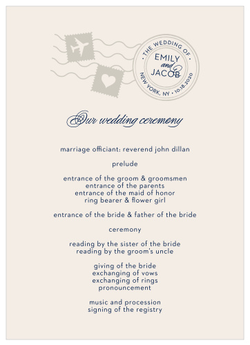 Keep your elegant, jet-set wedding organized with the Posh Postmark Wedding Programs.