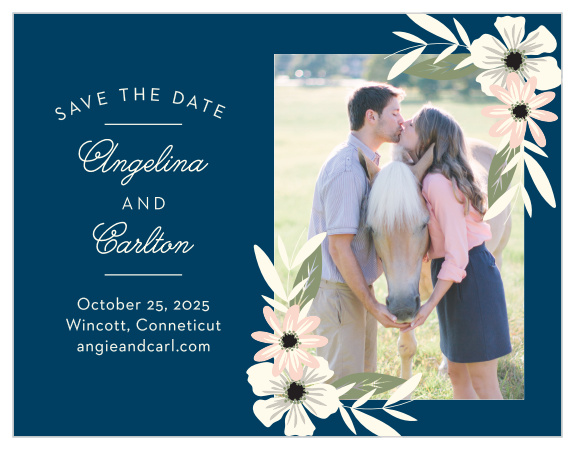 Frame your engagement photo with the fetching florals of the Rustic Blooms Save-the-Date Magnets.