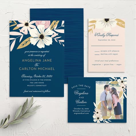 Rustic Blooms Foil Wedding Invitations