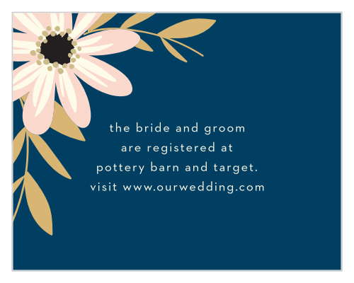 A delicate flower lines the top corner of the Rustic Blooms Foil Registry Cards from the Love Vs Design Collection at Basic Invite.