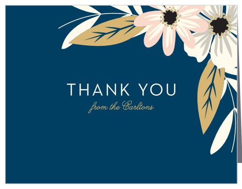 Delicate florals line the top right corner of the Rustic Blooms Foil Thank You Cards.