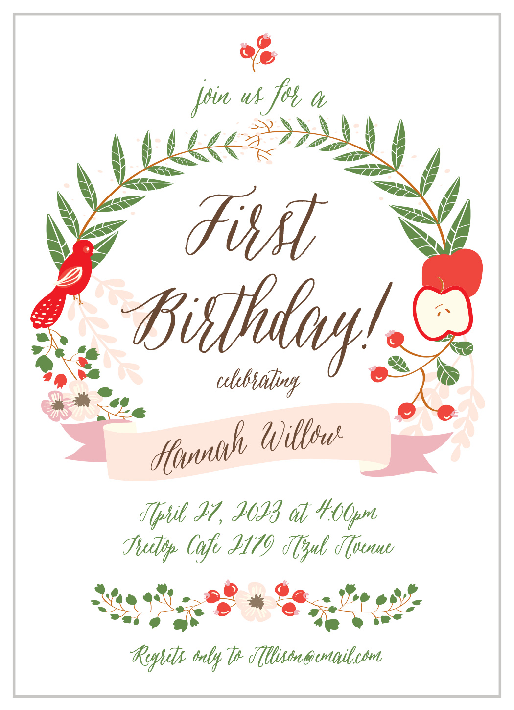 Whimsical Forest First Birthday Invitations