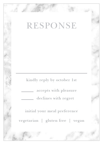 Send and receive RSVPs with the cultivated sophistication of the Cool Marble Response Cards.