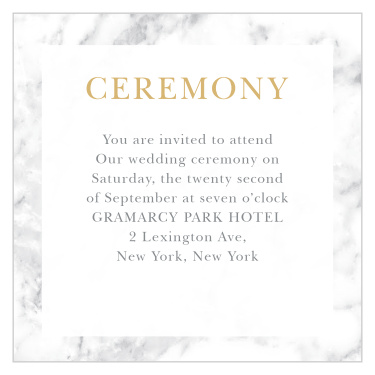 Give guests important wedding day details with the cultivated sophistication of the Cool Marble Foil Ceremony Cards.