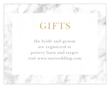 Help guests find your wedding wish list with the Cool Marble Foil Registry Cards.