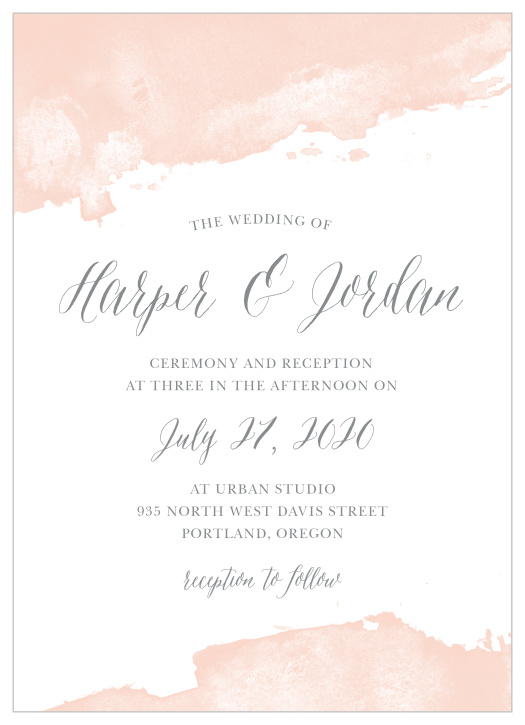 Color splashes at the top and bottom of the Dip Dye Wedding Invitations give them a soft, ethereal appeal.