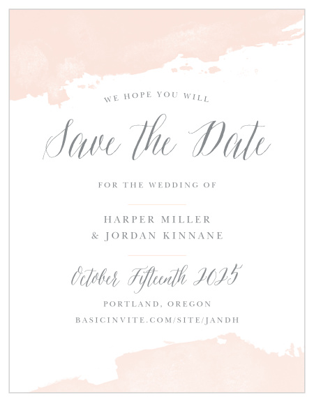 Soft color splashes the top and bottom of the Dip Dye Save-the-Date Magnets from the Love Vs Design Collection at Basic Invite.