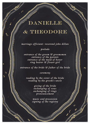 Create programs that mimic one of nature’s most luxurious marvels with the Gorgeous Geode Wedding Programs.