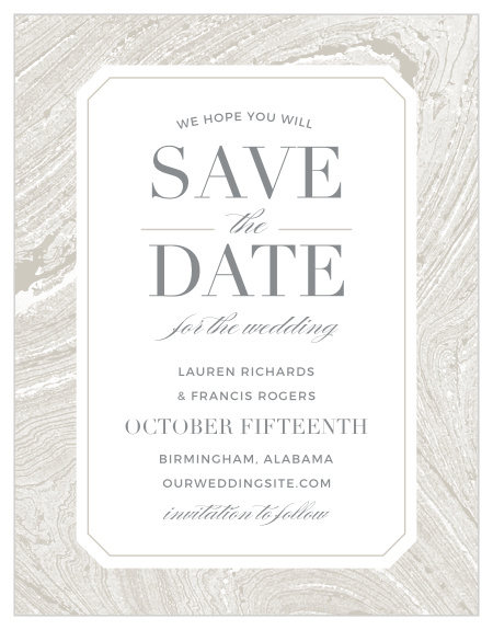 Announce your wedding date with the dignified beauty of the Marbled Paper Save-the-Date Magnets.