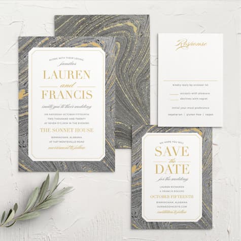 Marbled Paper Foil Wedding Invitations