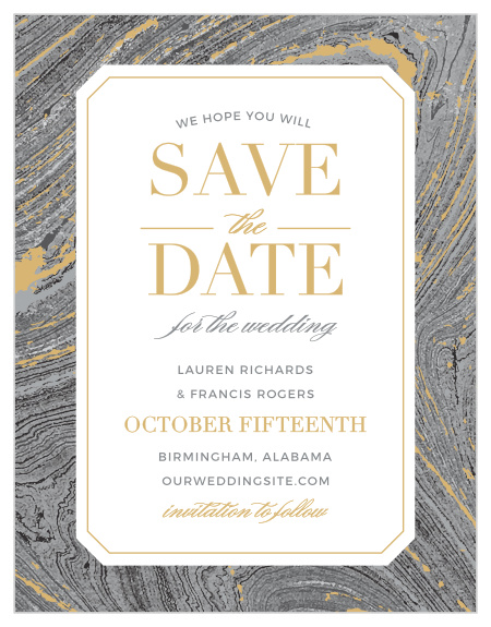 Announce your wedding date with the dignified beauty of the Marbled Paper Foil Save-the-Date Cards.