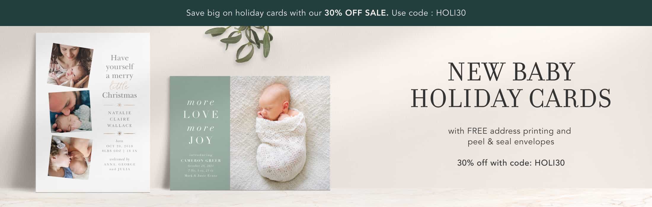 New Baby Holiday Cards Match Your Color & Style Free!