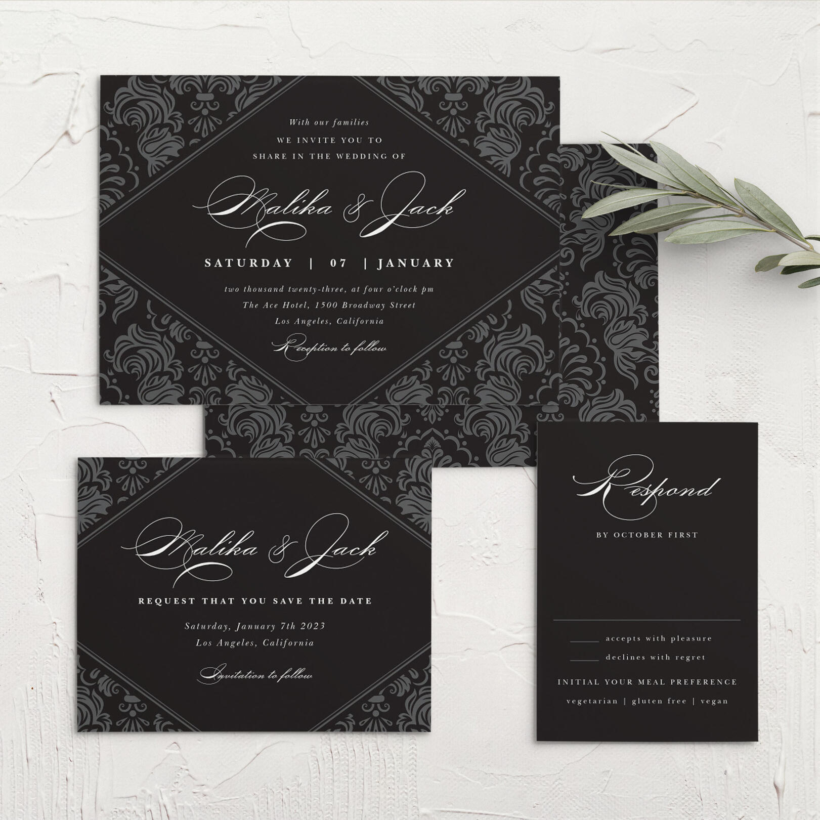 Damask wedding best sale invitation
